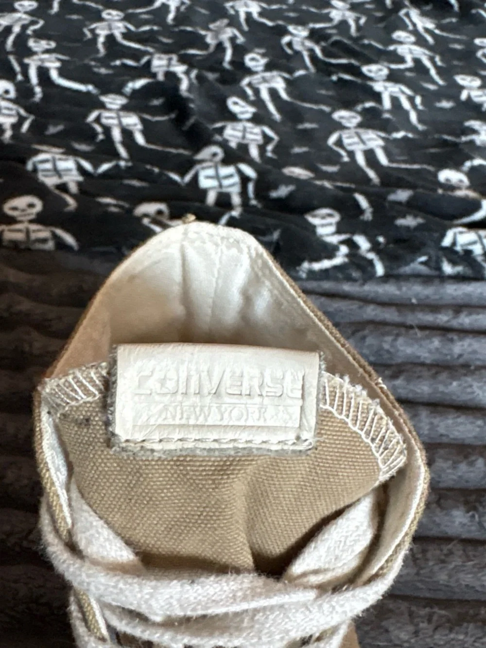 Converse High-Top Canvas Sneakers in Taupe and White